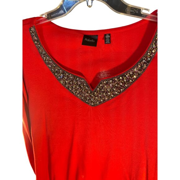 Red Rafaella XL Beaded V-Neck Long-Sleeve Top - Picture 4 of 6
